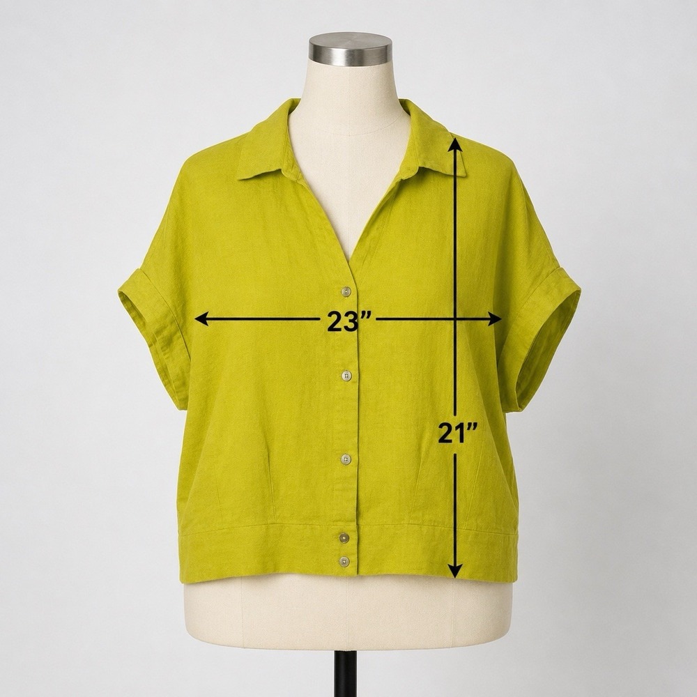 NWT Marc New York Jeans L Linen Blend Cropped Camp Shirt Chartreuse Lime Green - Picture 6 of 8